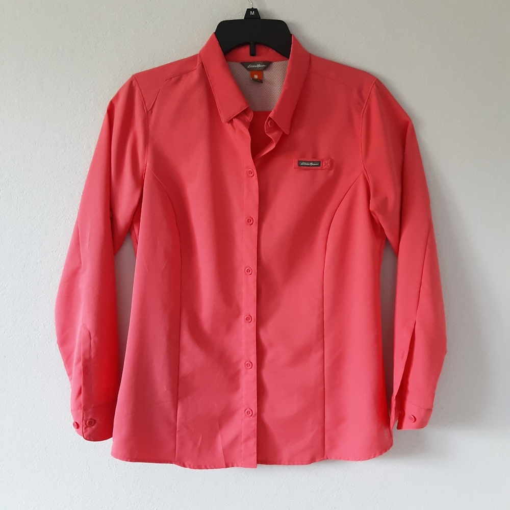 Women's Eddie Bauer Button Up Shirt with Rollup Sleeves and Side Zipper